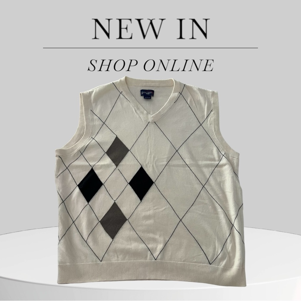 Argyle Sweater Vest in Cream and Black Champions Tour Size L 💯 Cotton